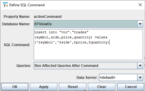 Illustration showing the Define SQL Command dialog