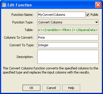 Illustration showing the Edit Function dialog