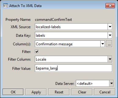 Example of Attach To XML Data dialog