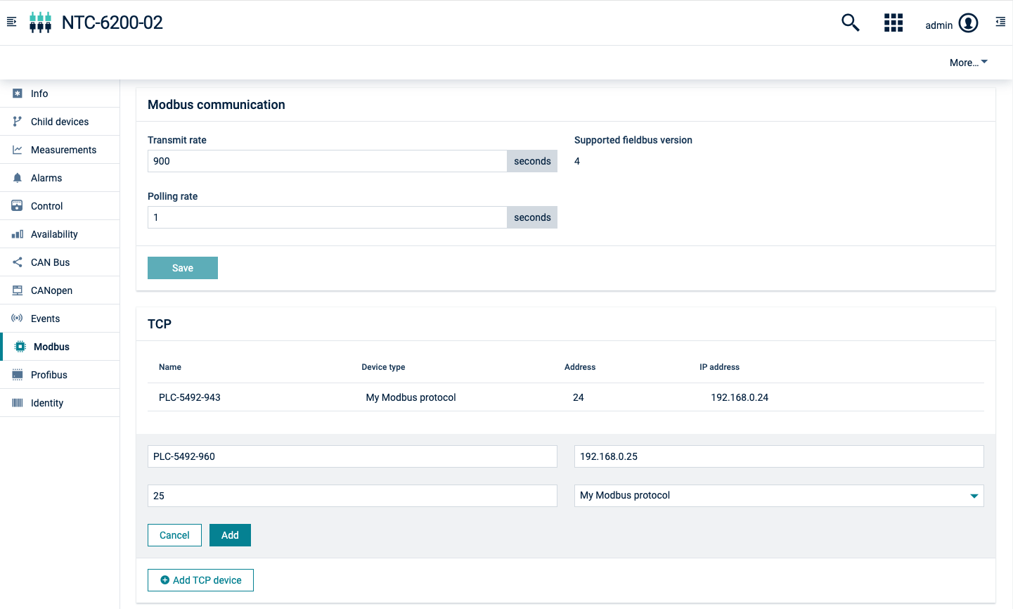 Add Modbus device