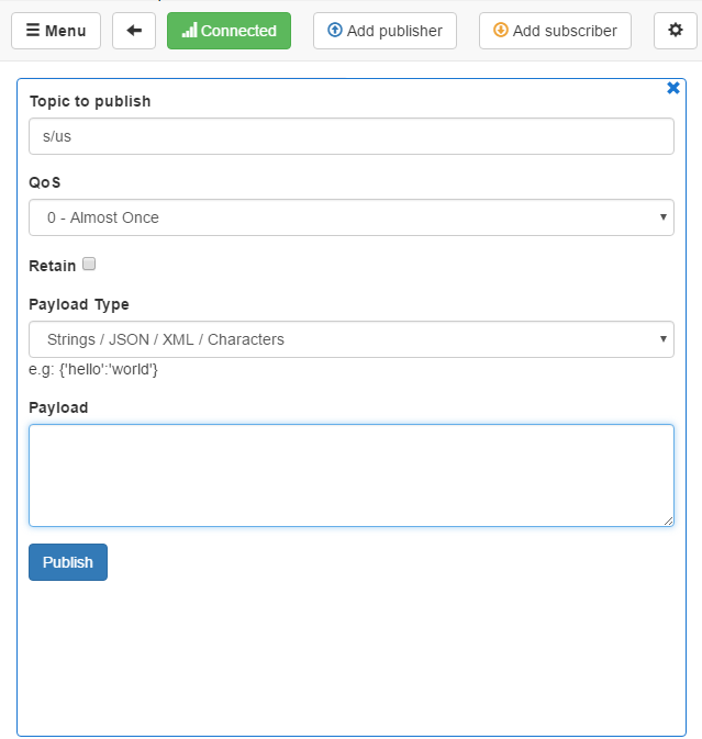 MQTTBox Publish Message