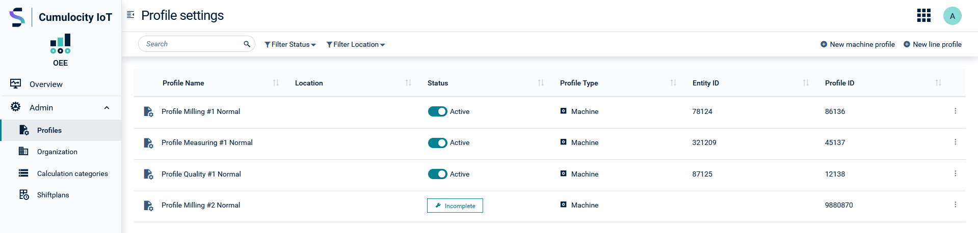 Profile settings