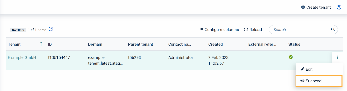 Suspend tenant