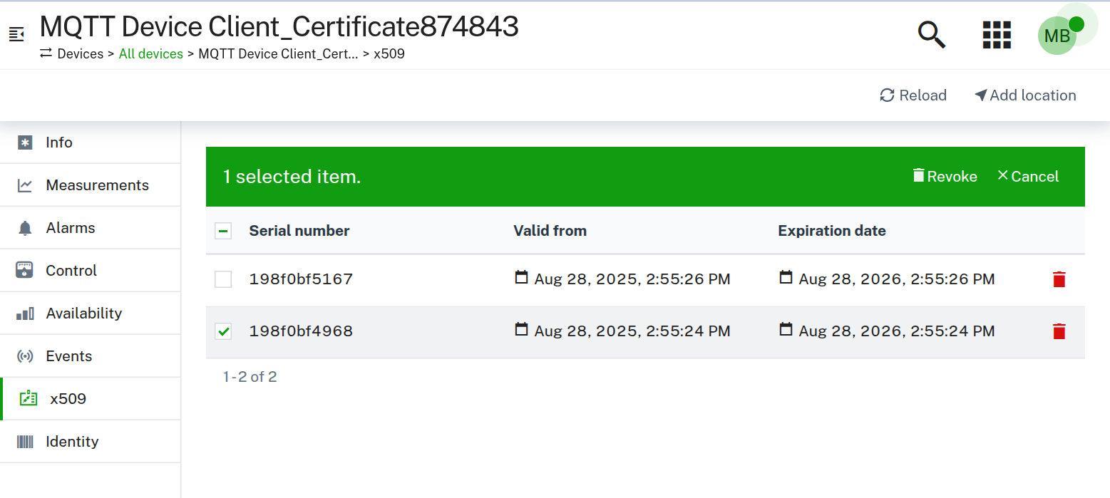 Revocation of provisioned certificates