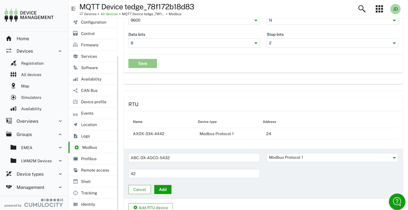 Add Modbus device