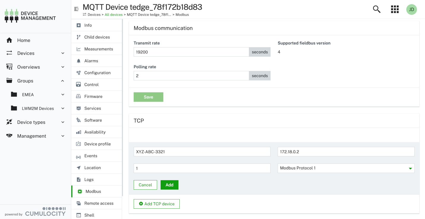 Add Modbus device