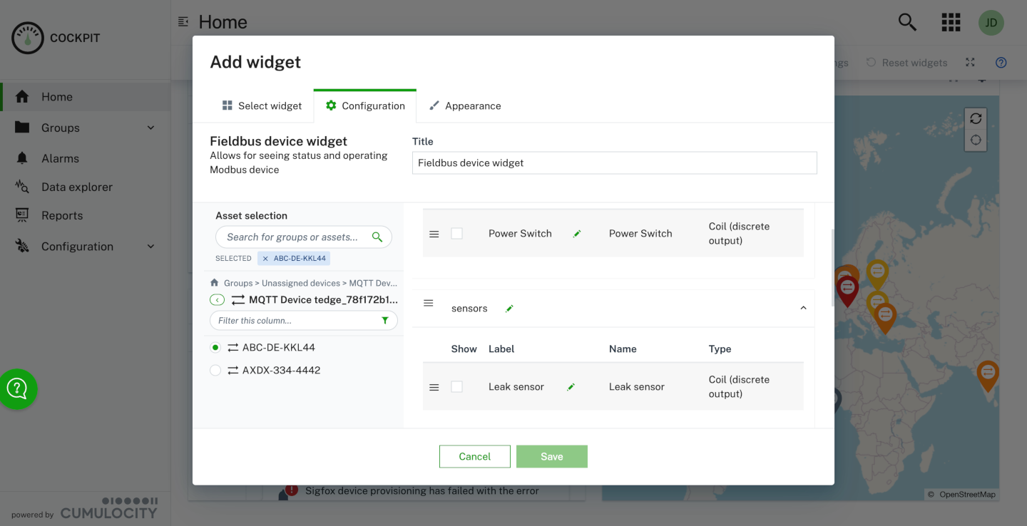 Adding the Fieldbus Device Widget