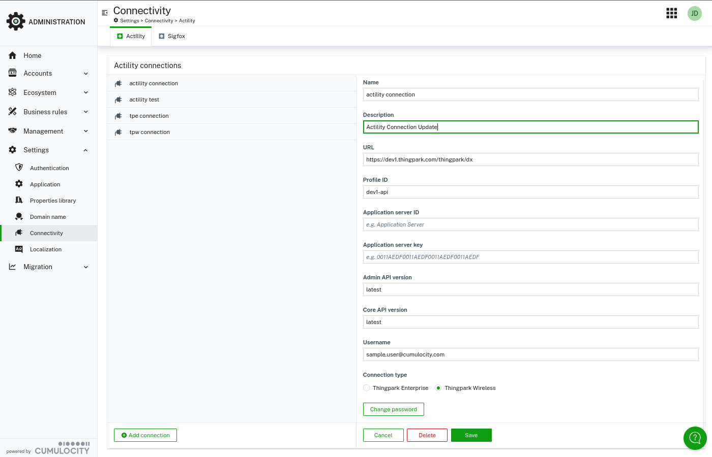Update connection information