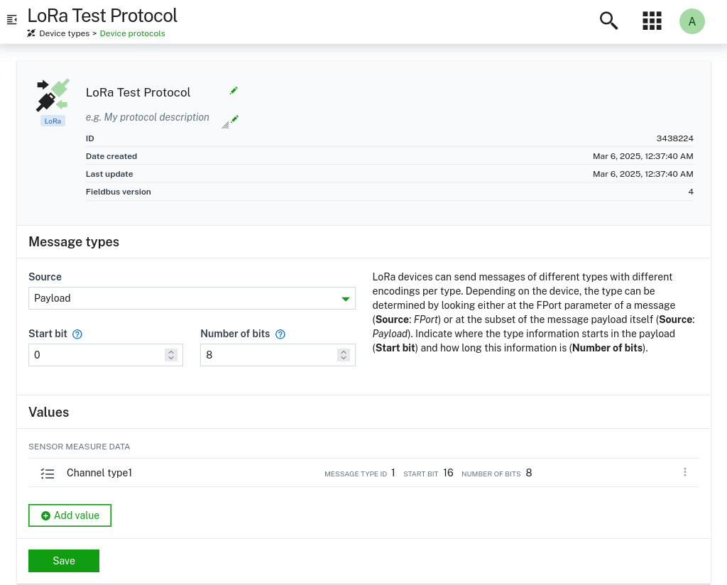 Value configurations of created device protocol