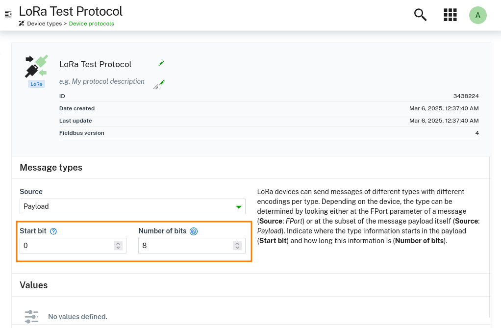 LoRa protocol payload