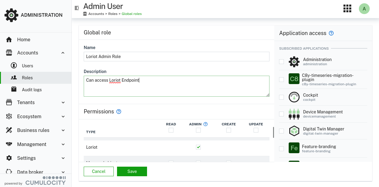 Set loriot admin role