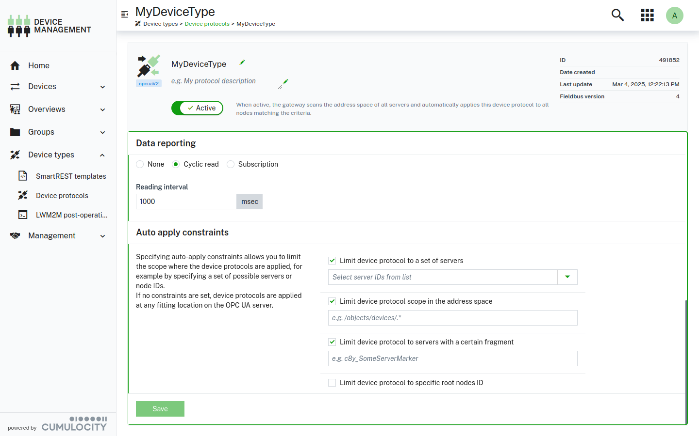OPC UA device protocol