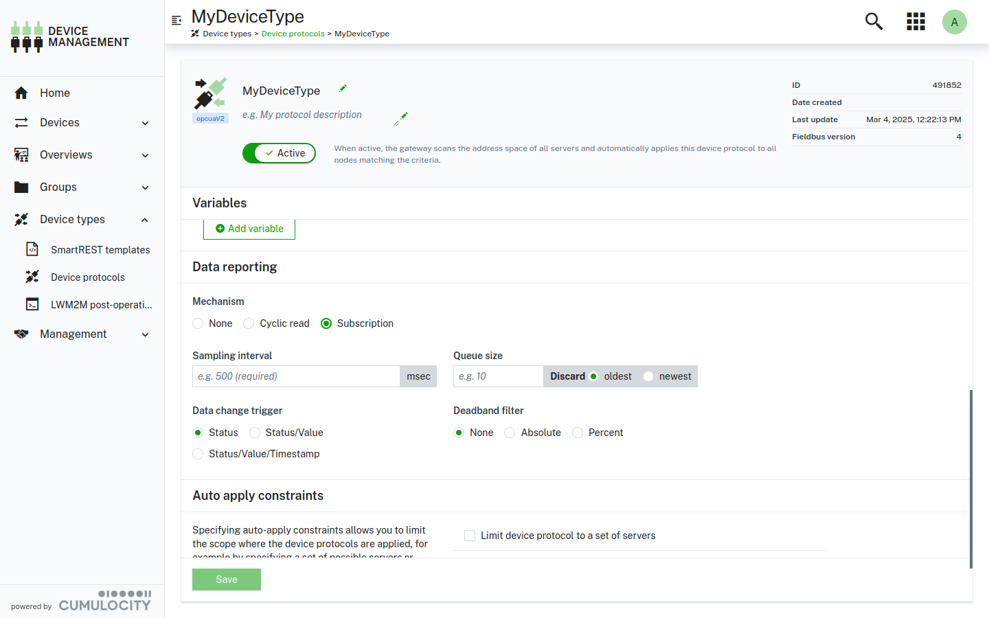 OPC UA device protocol