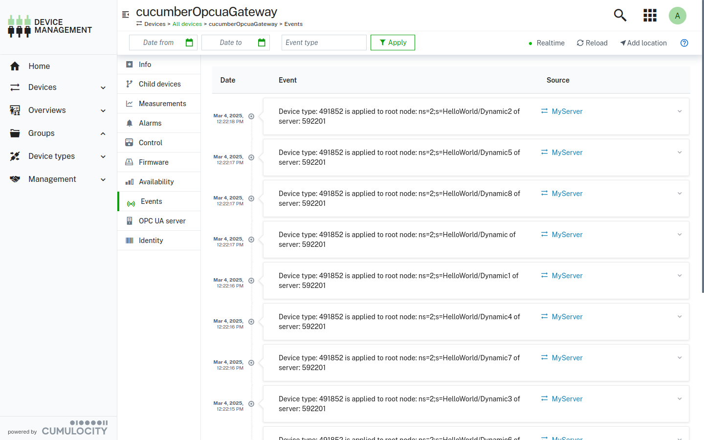 OPC UA device protocol applied