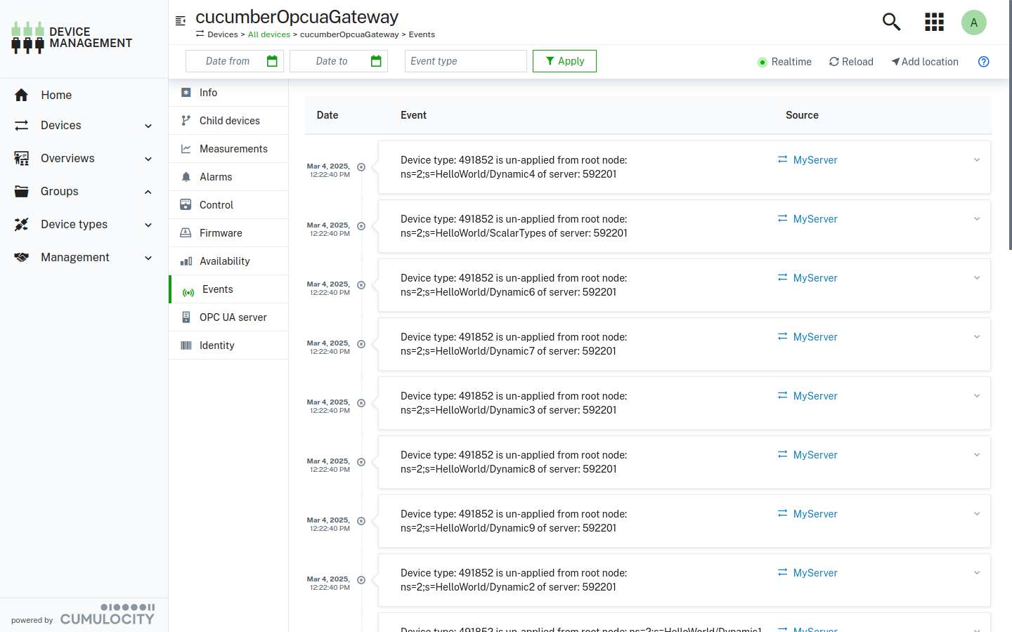 OPC UA device protocol un-applied