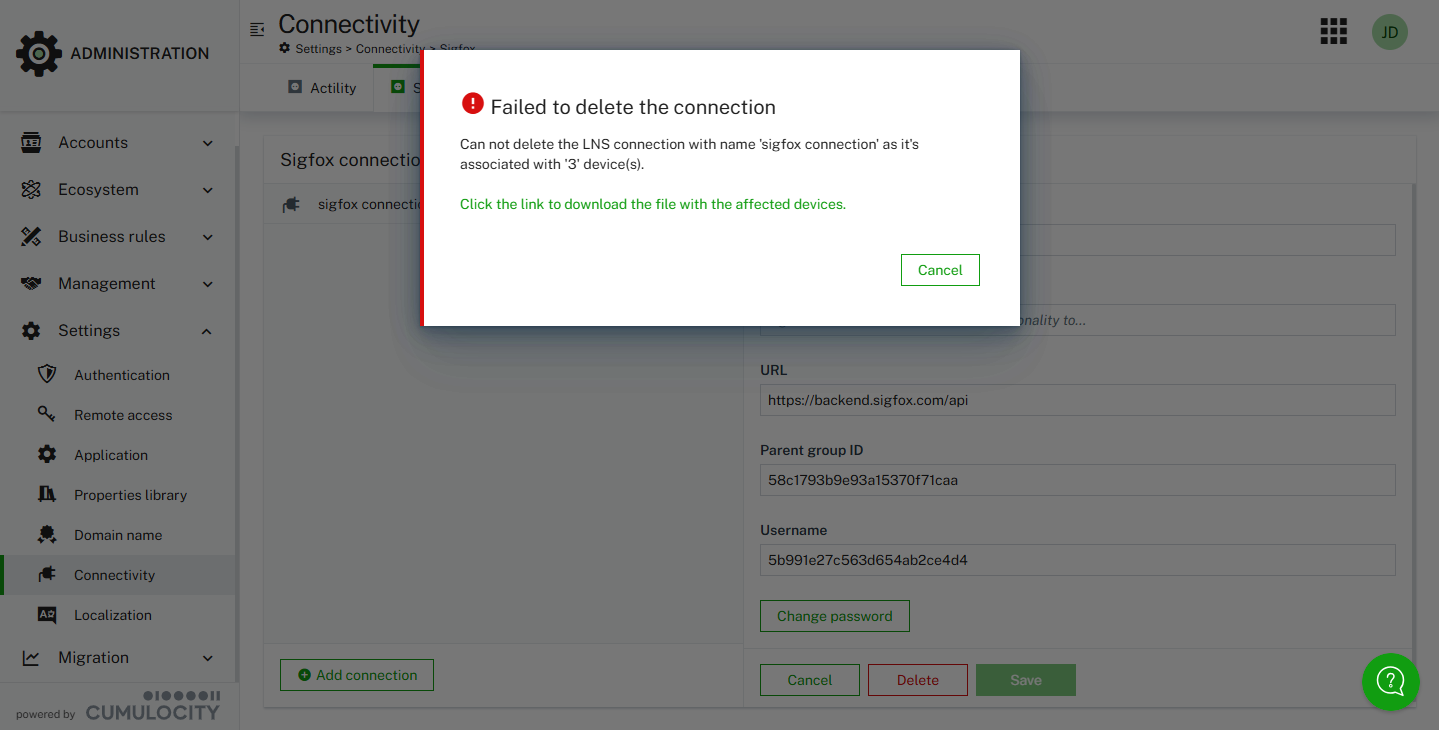 Delete connection information