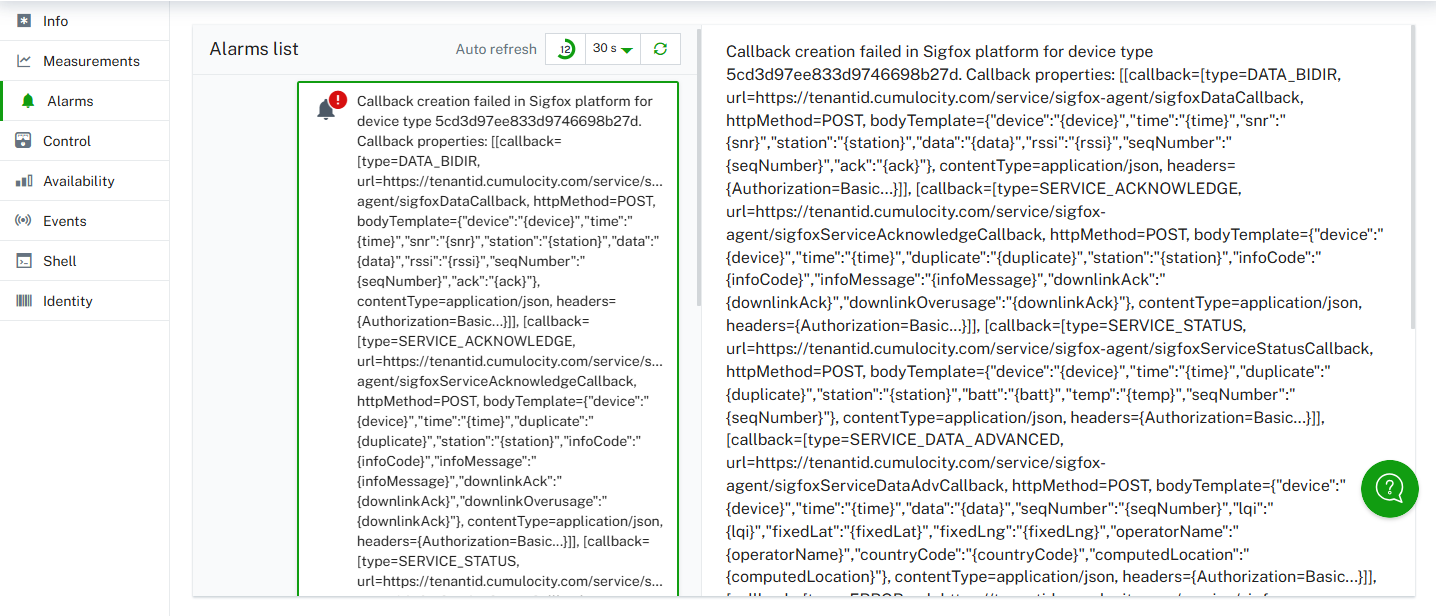 Callback creation failed