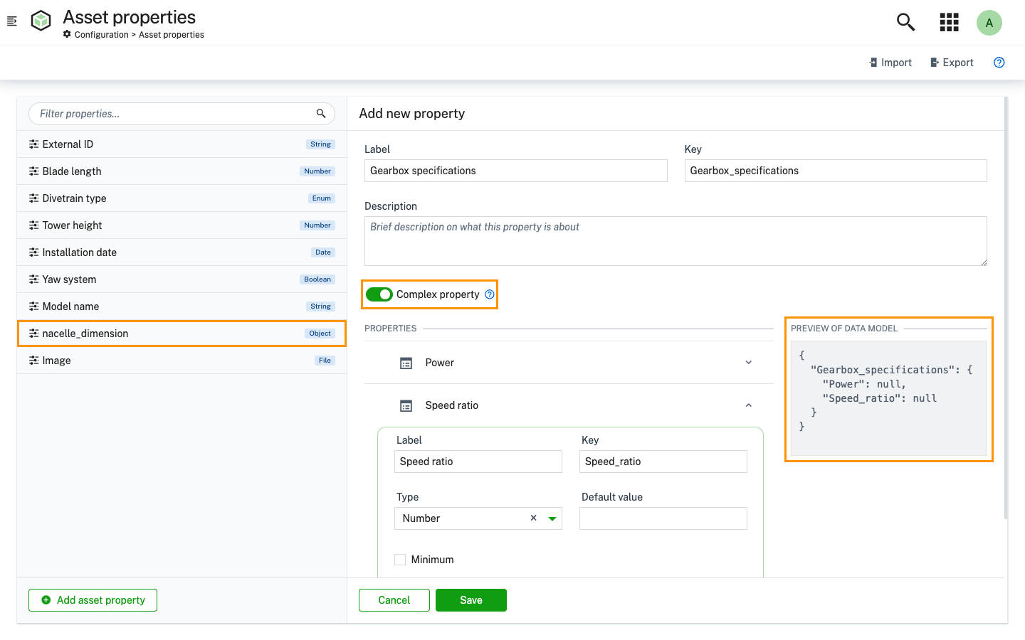 Complex asset property