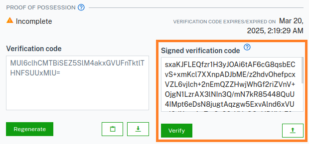 Upload signed verification code