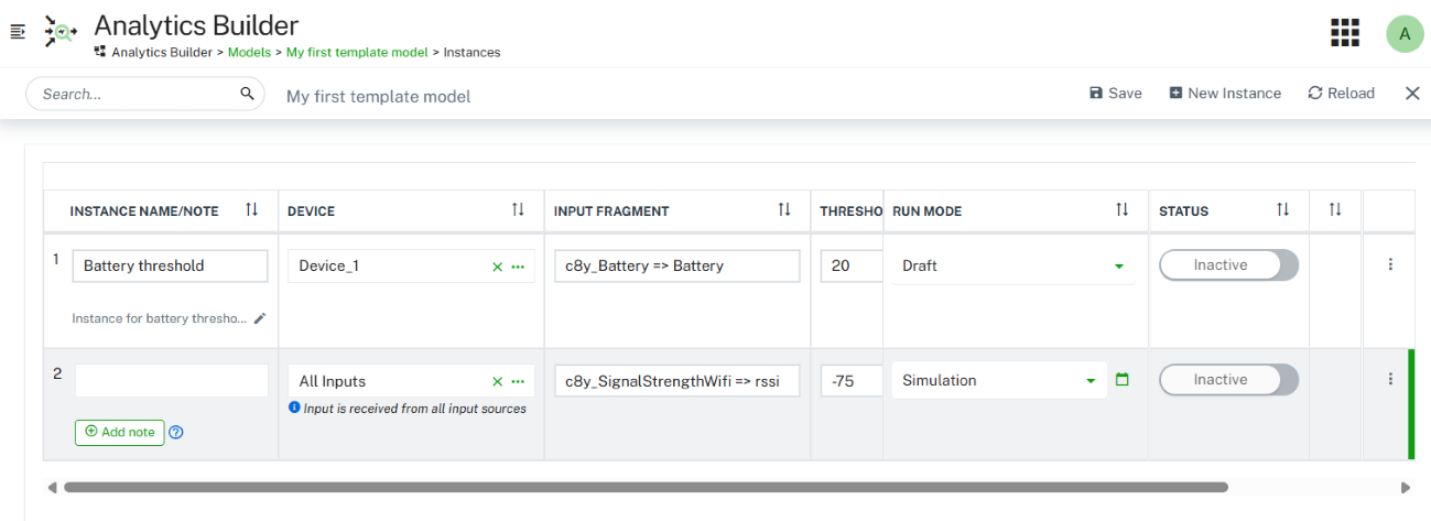 Instance editor with instances