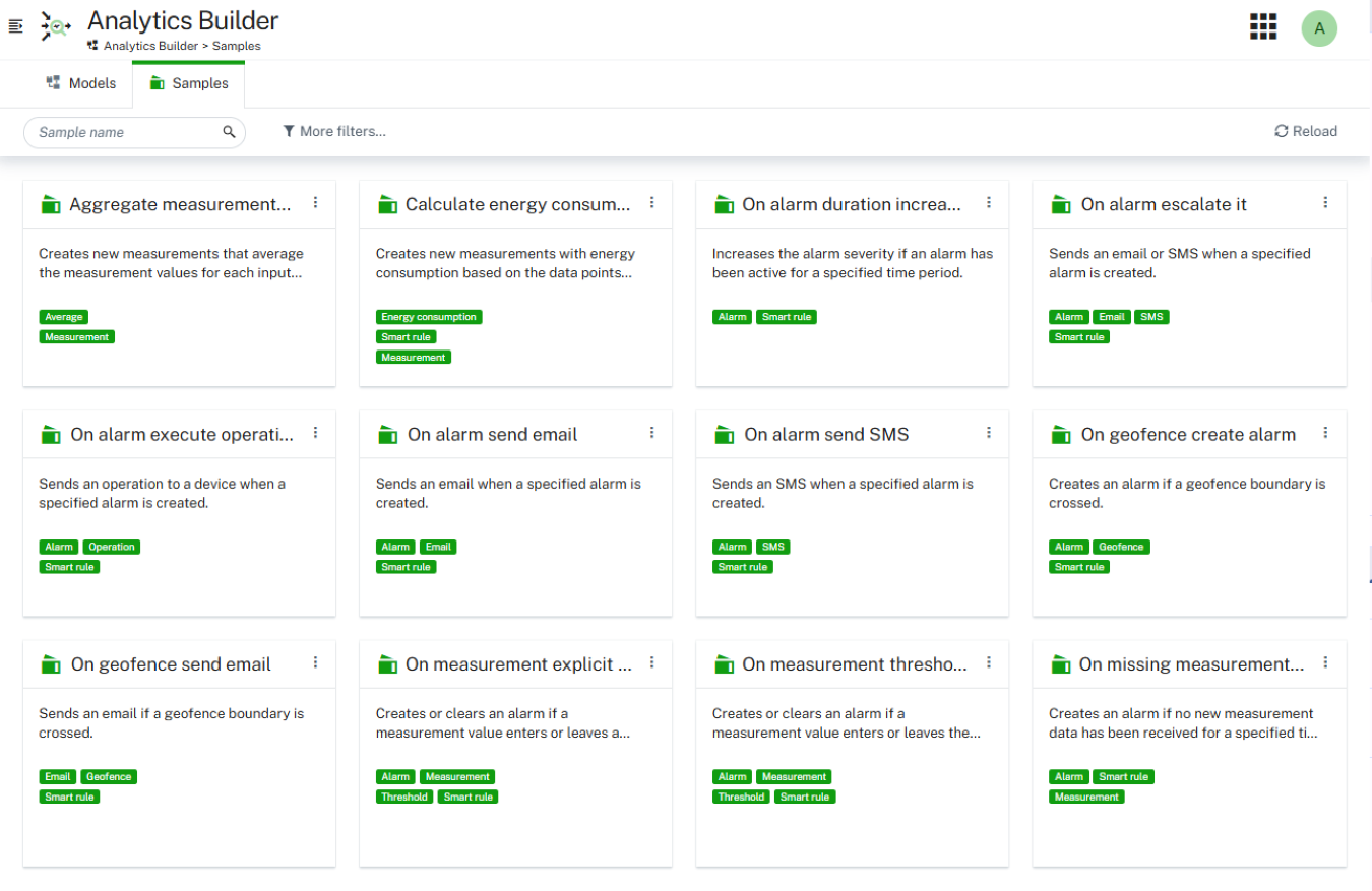 Samples tab showing the provided samples