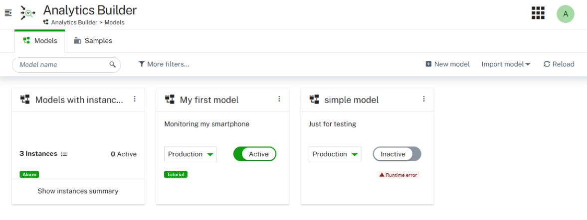 Models tab showing the defined models