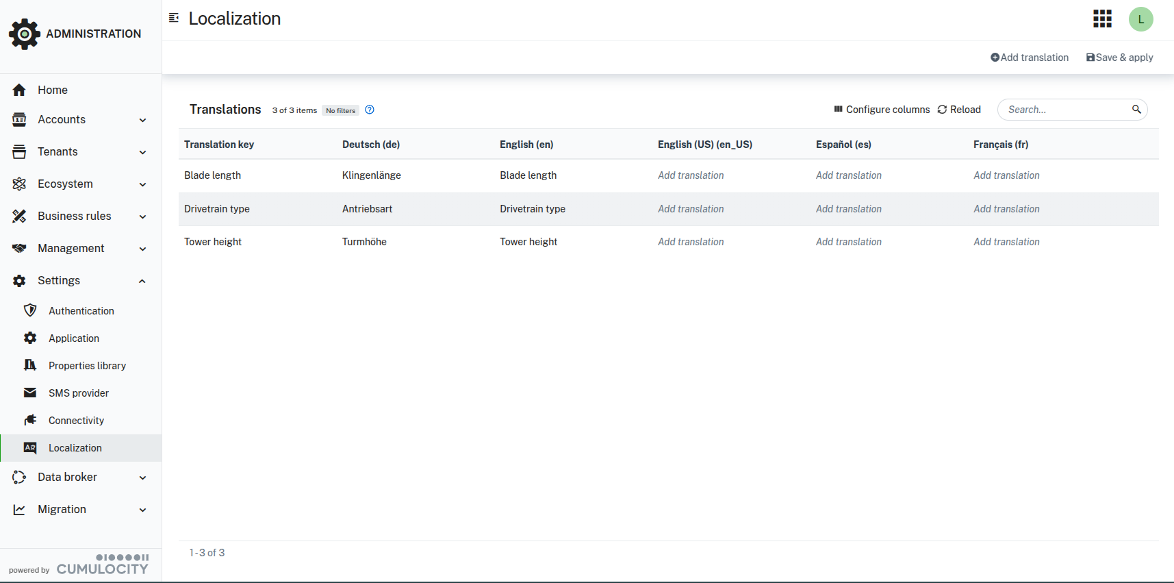 Main view localization page