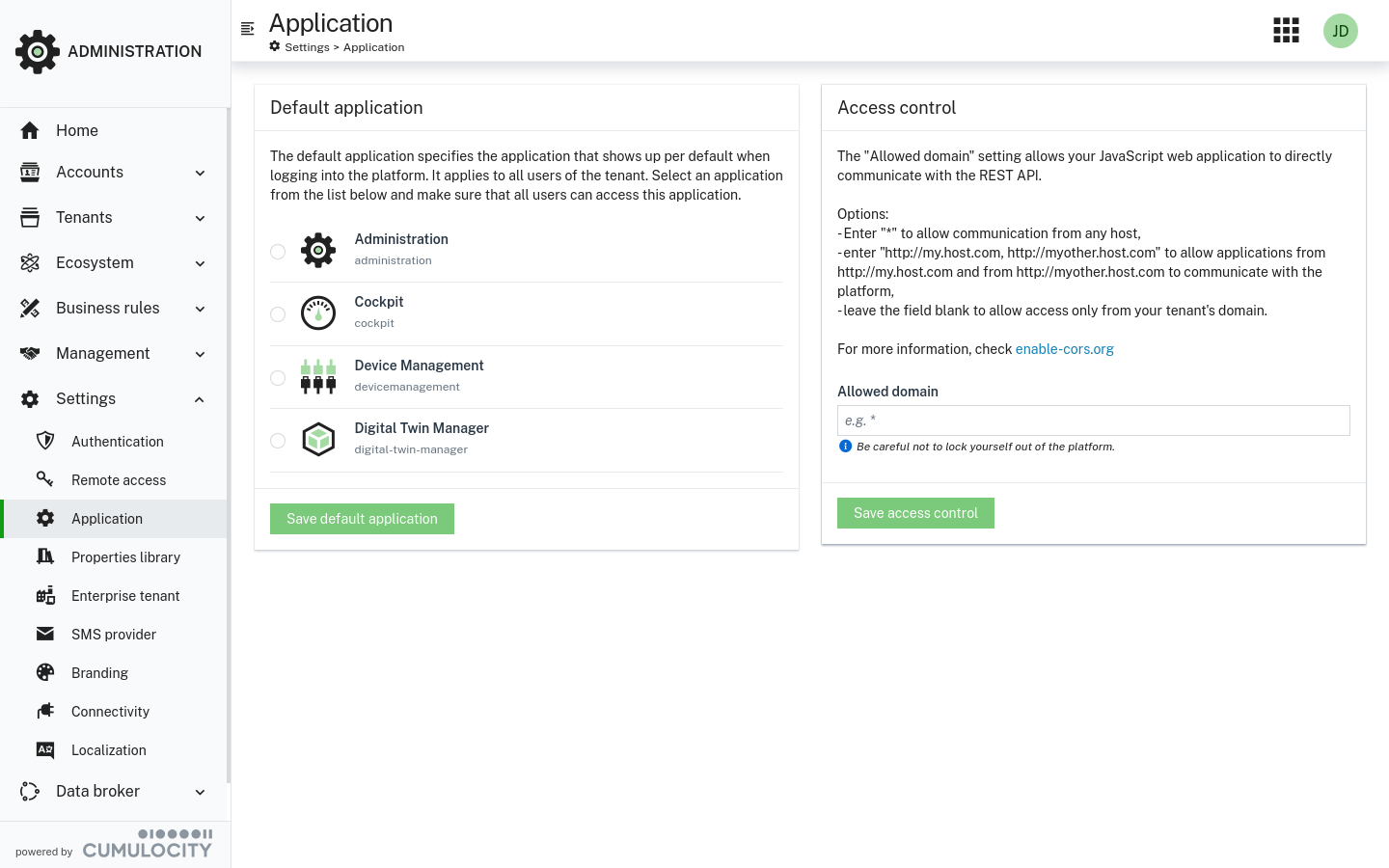 Application settings