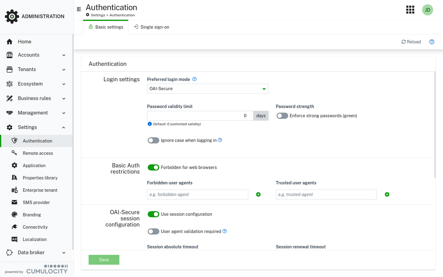 Authentication settings