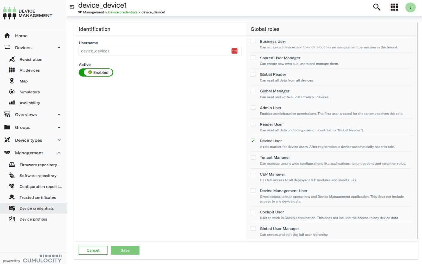 Device credentials details