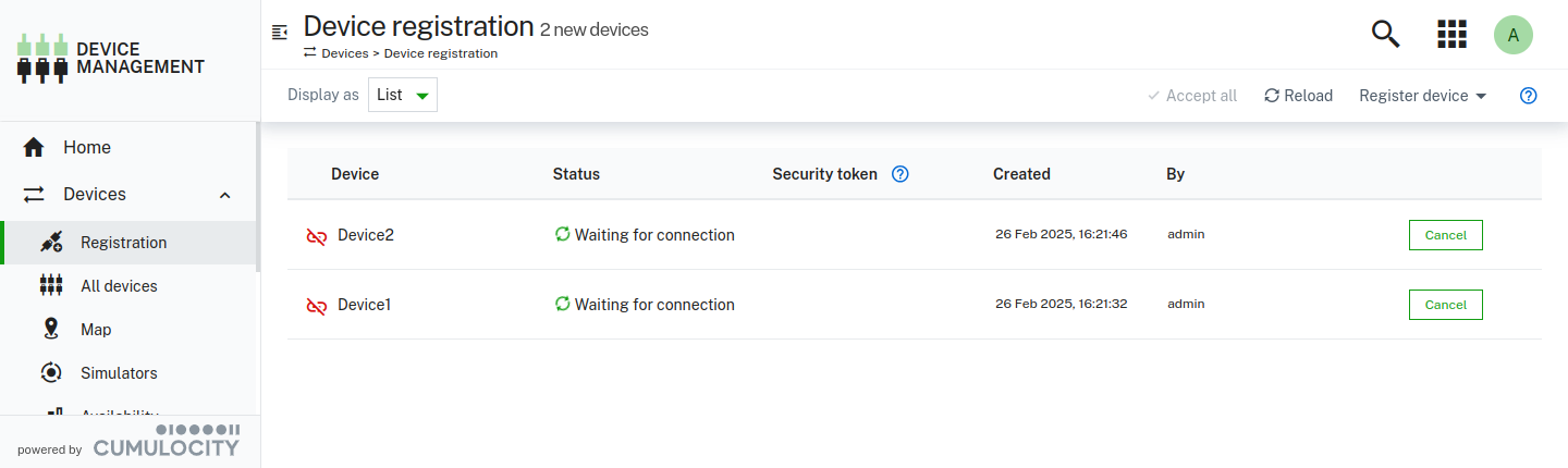 Device registration page