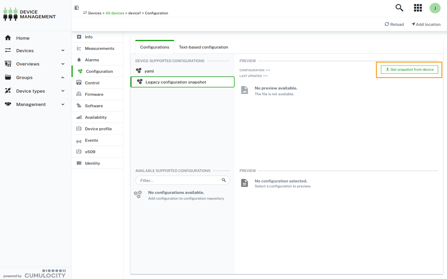 Retrieve Configuration Snapshot
