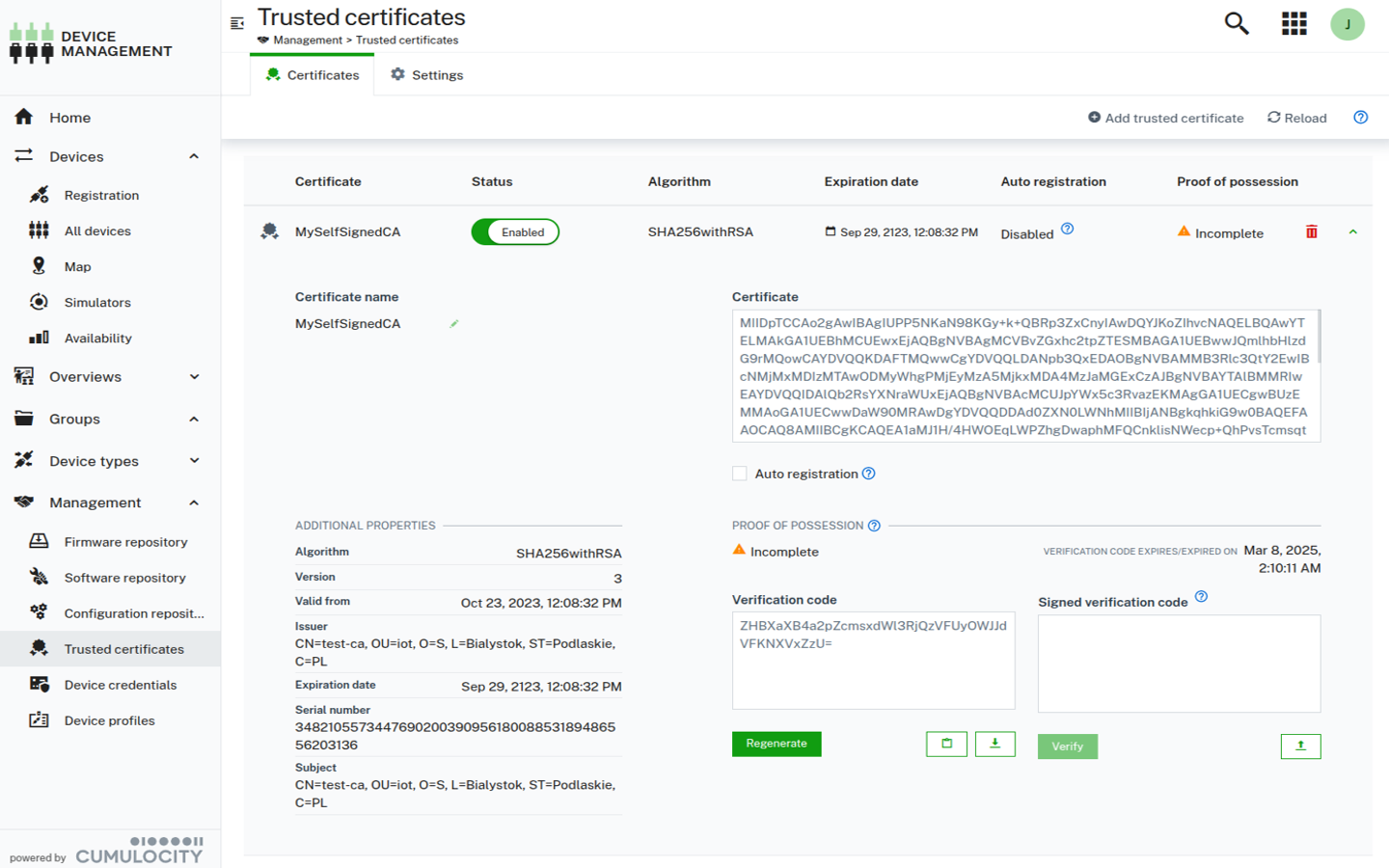 Trusted certificate details
