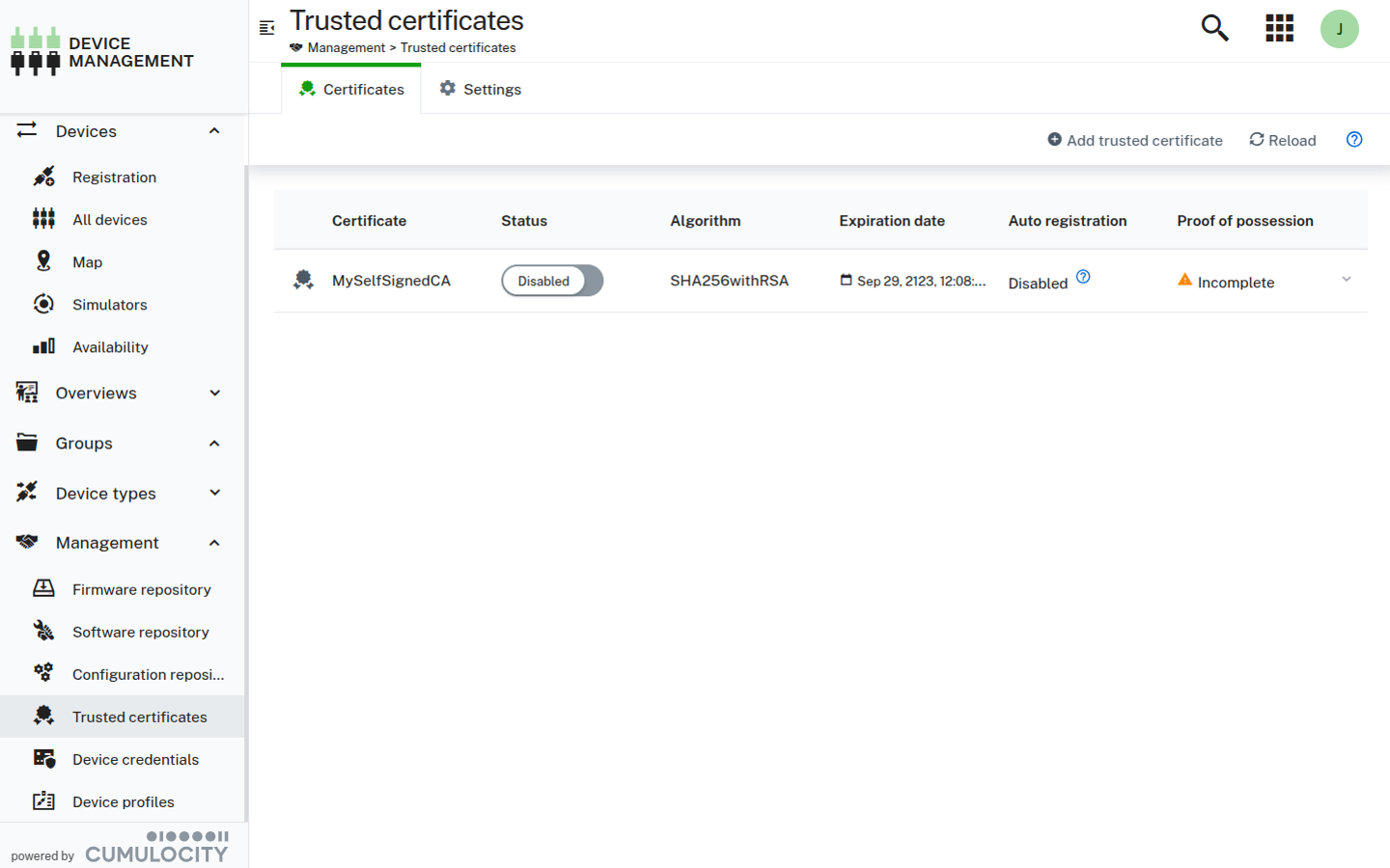 Trusted certificates List