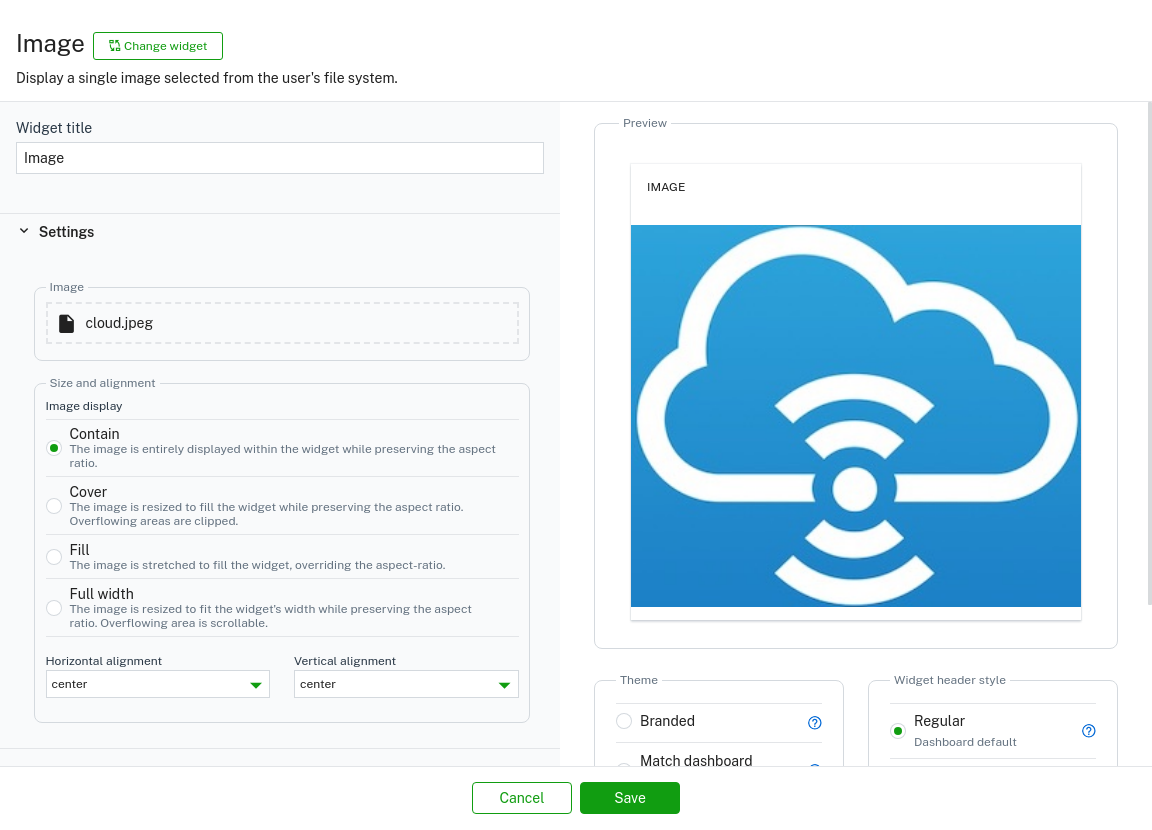 Image widget configuration