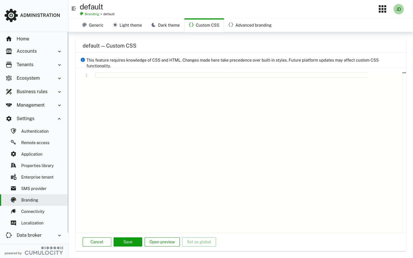 Custom CSS branding tab