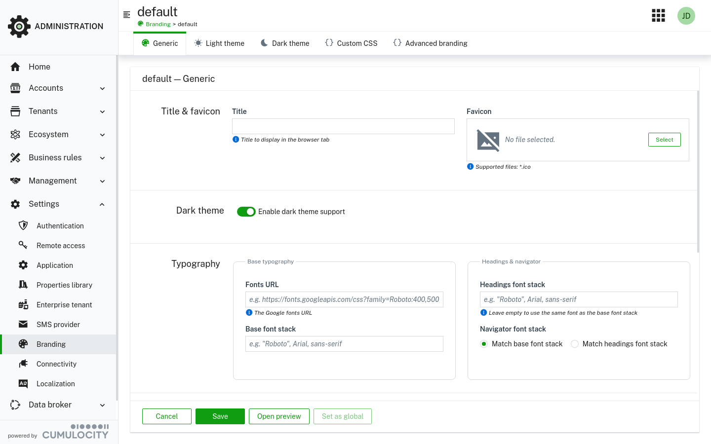 Generic branding tab
