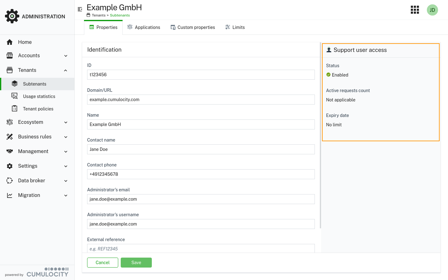 Support user access information