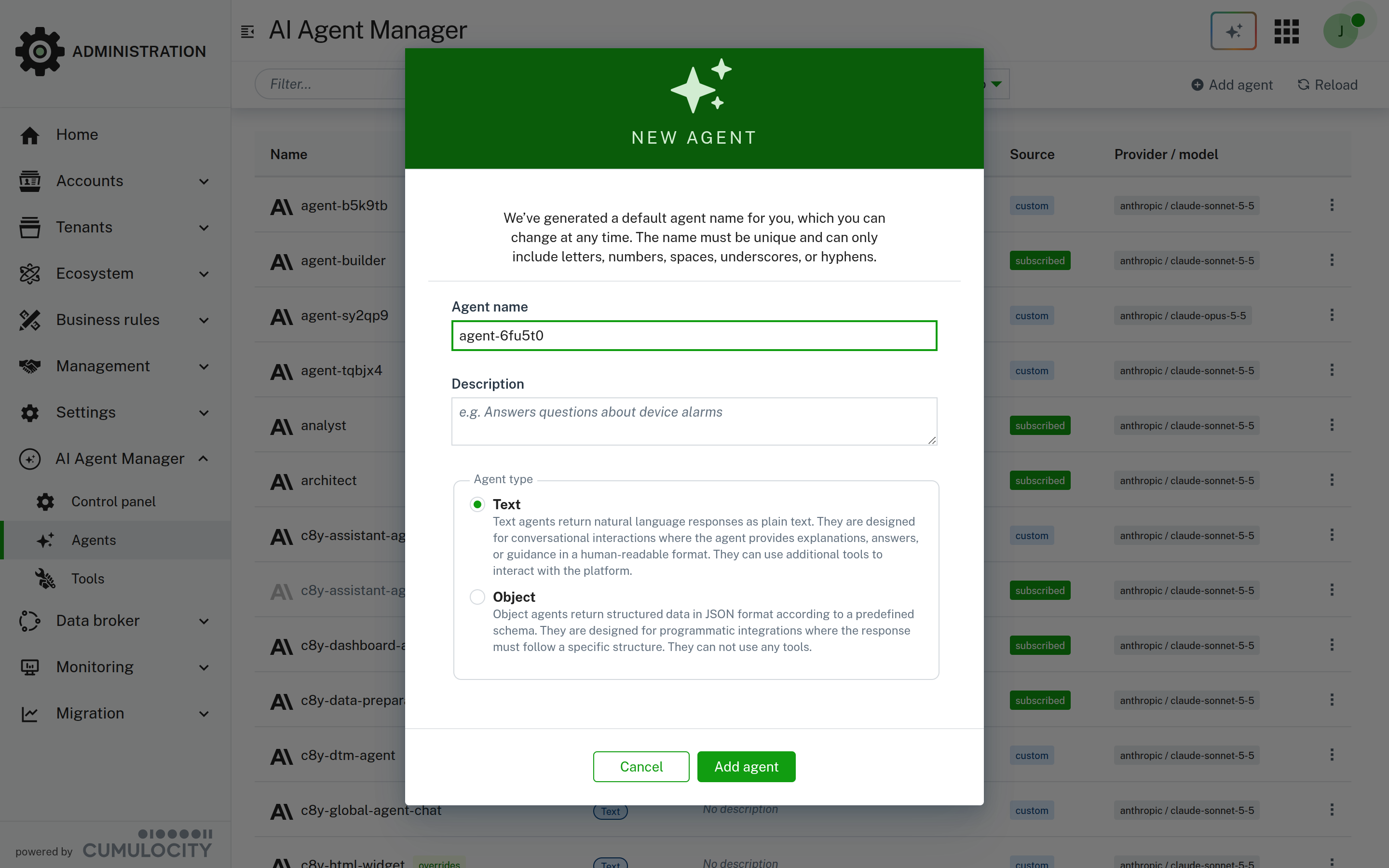 Adding a new agent