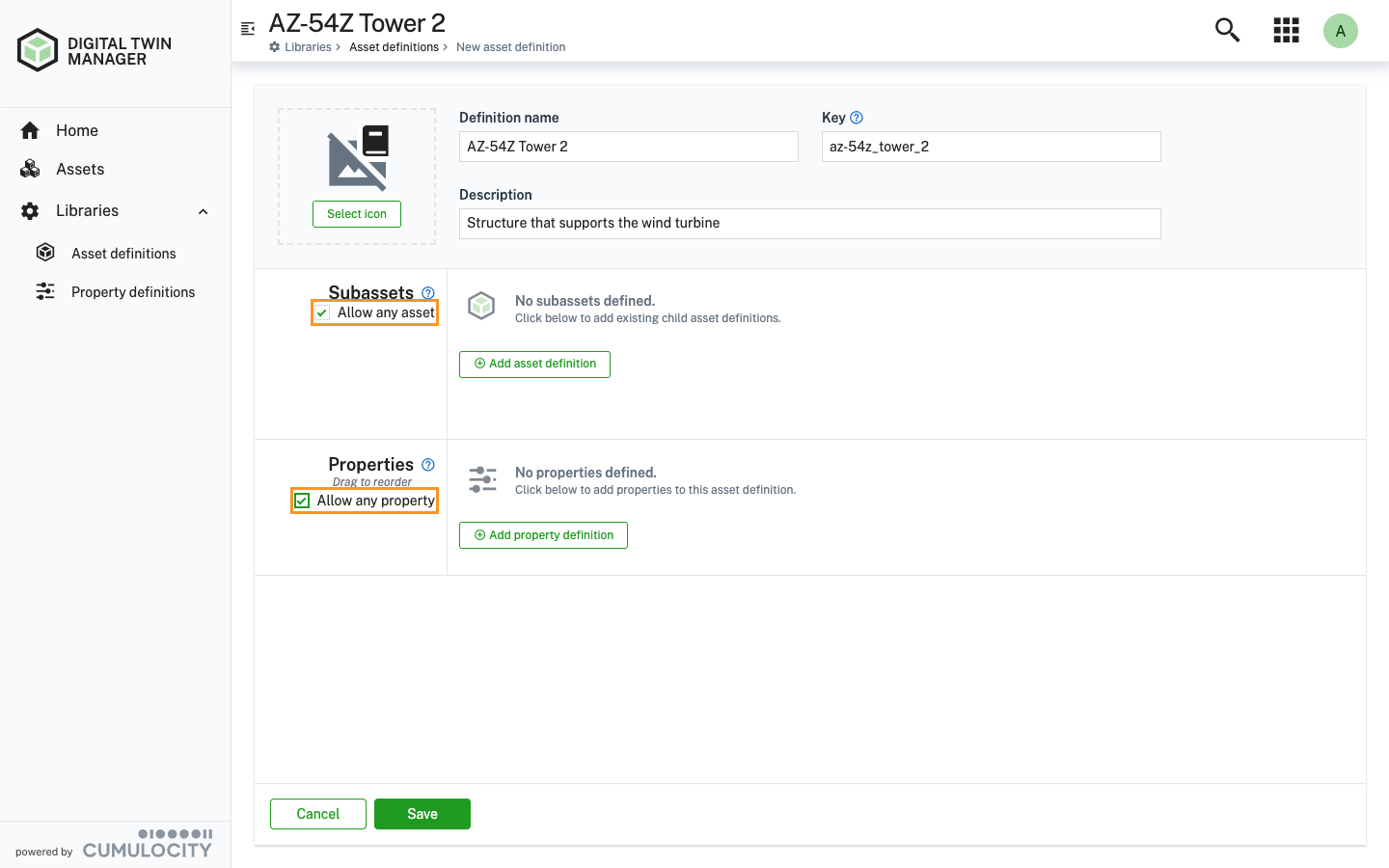 Create asset definition