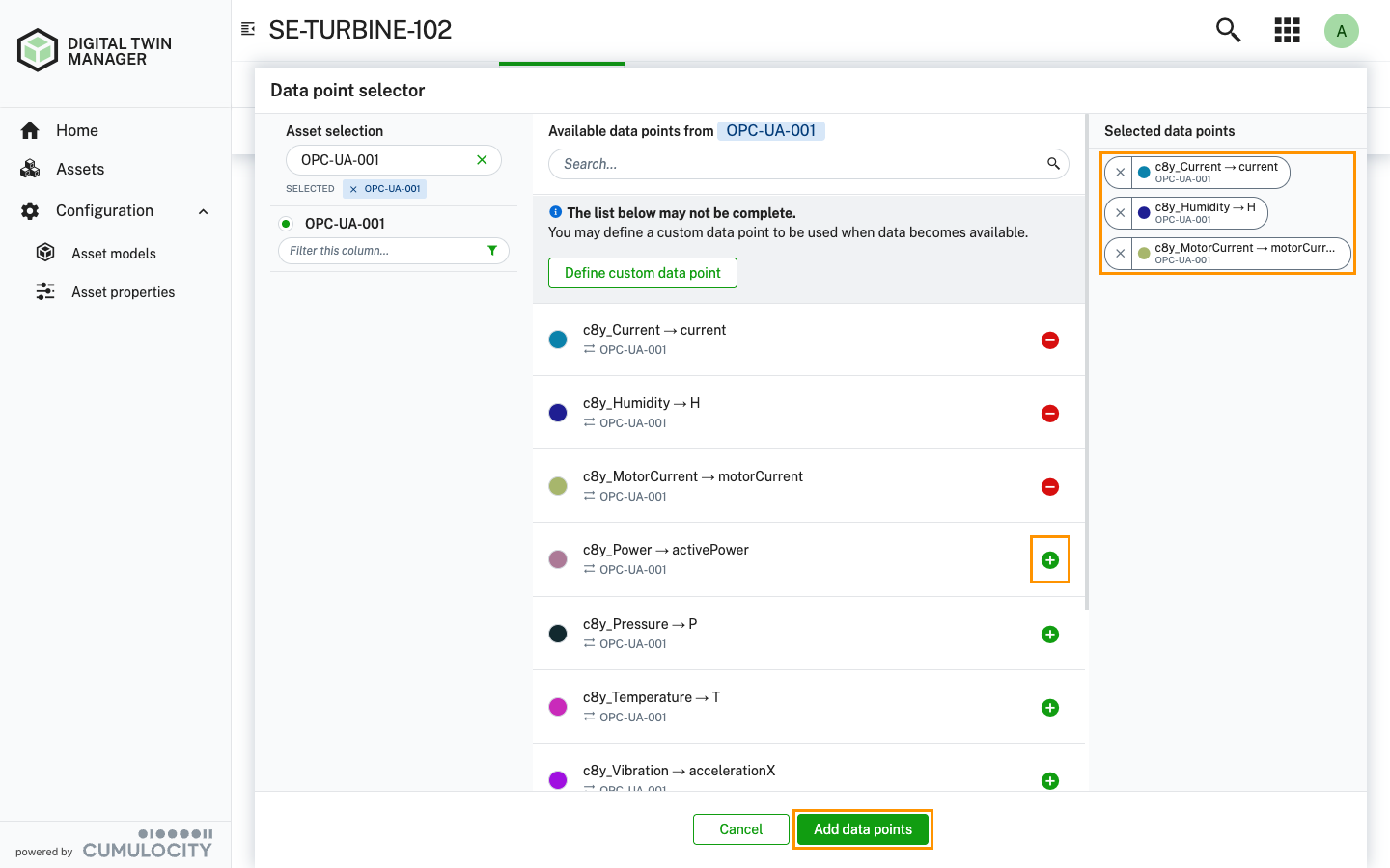 Create asset data points