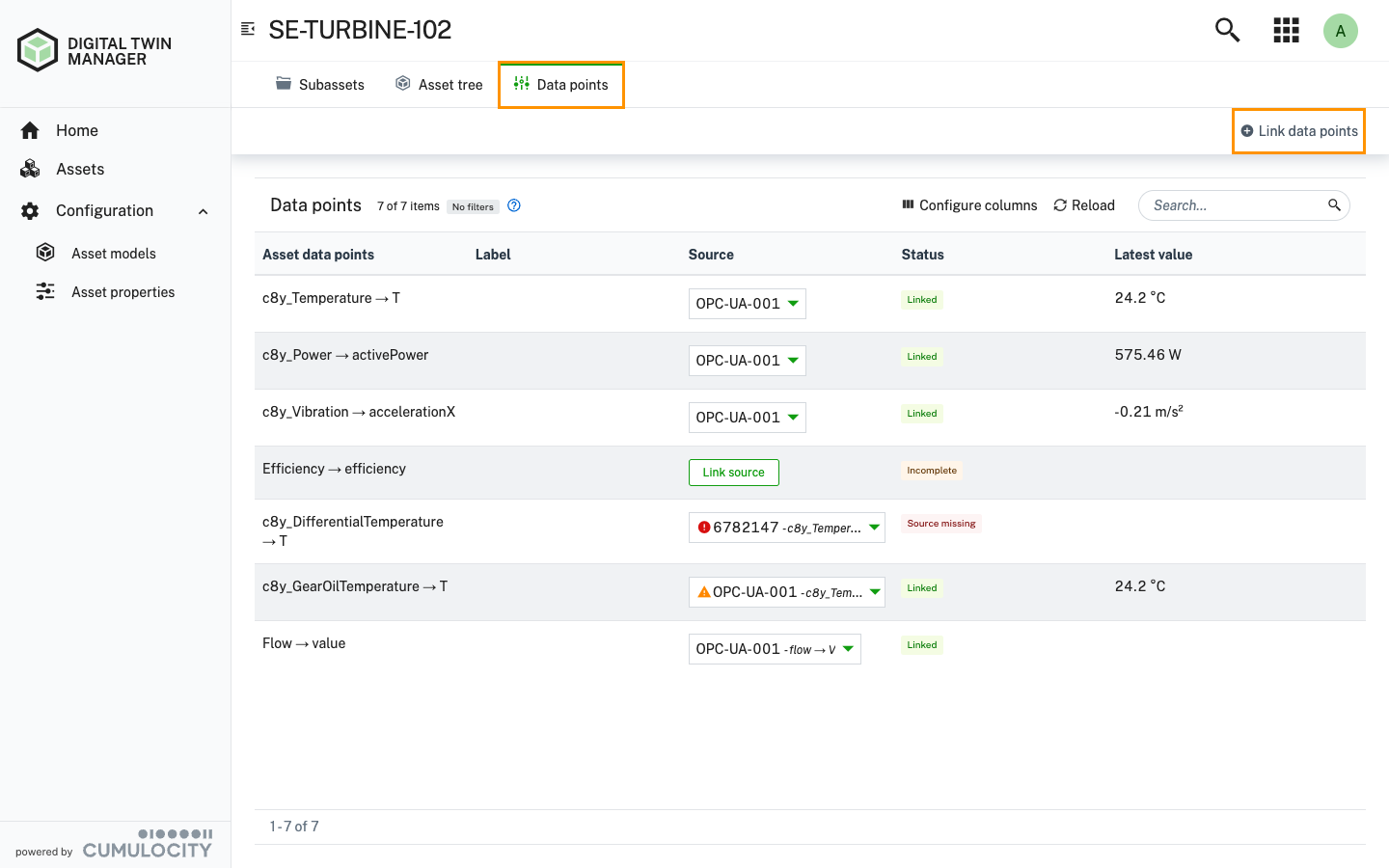 Create asset data points