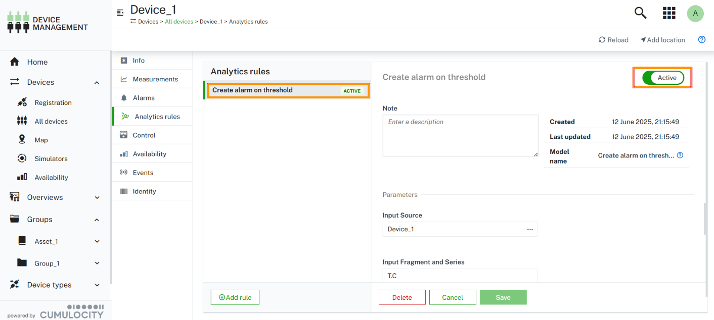 Analytics rules list