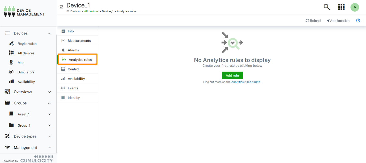 Analytics rule tab