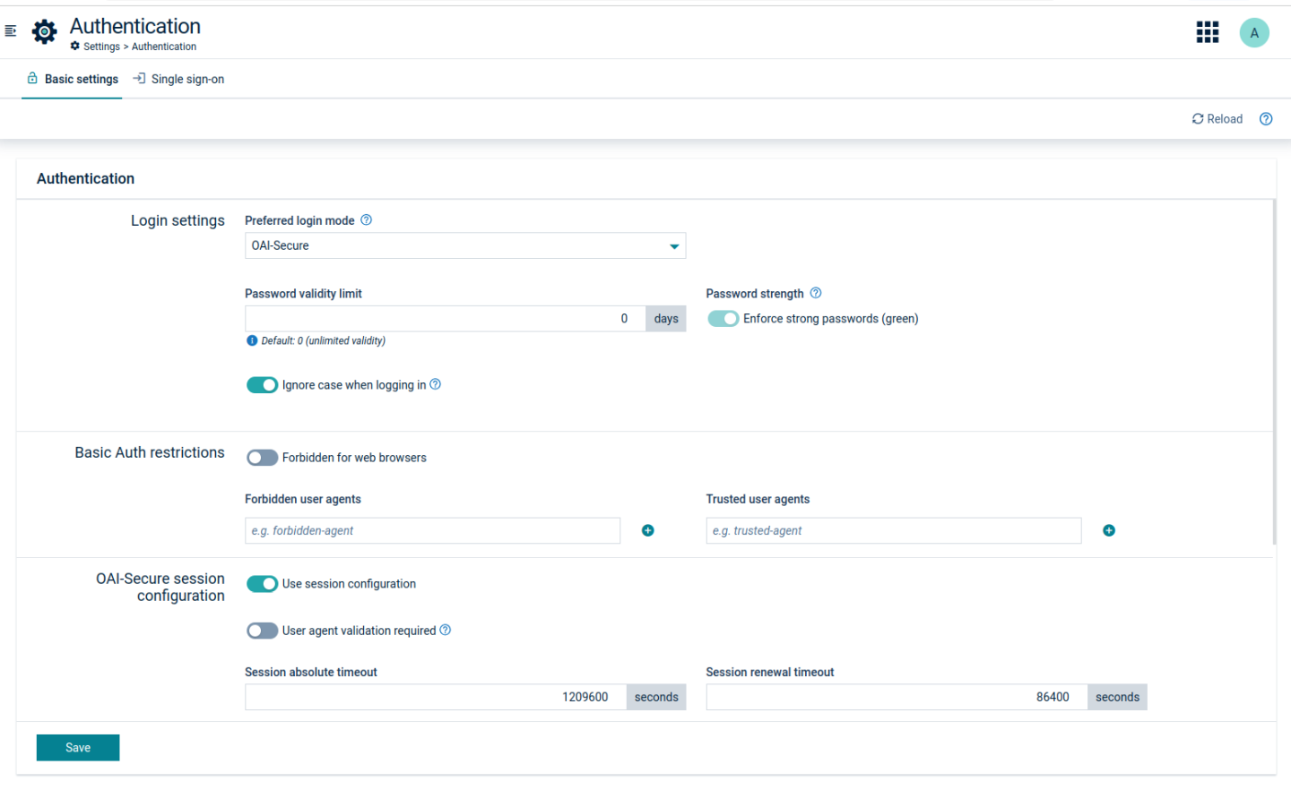 Authentication settings