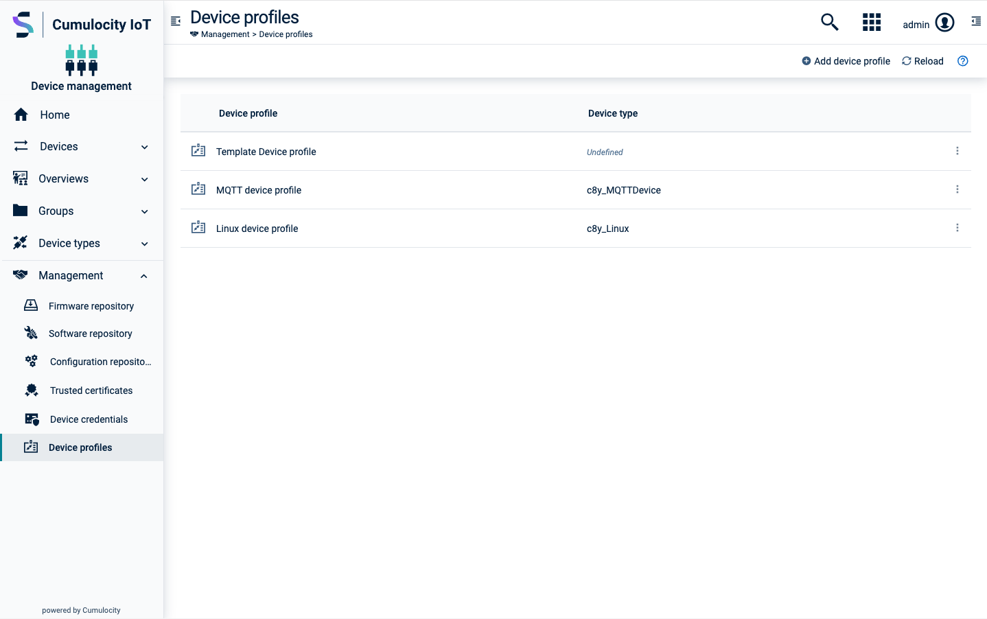 Device profiles list