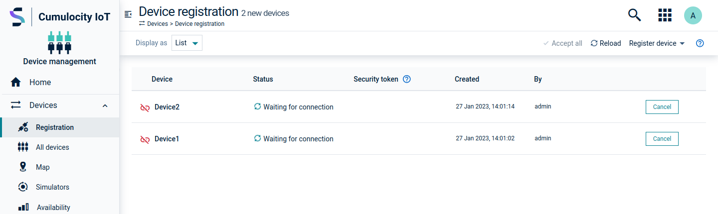 Device registration page