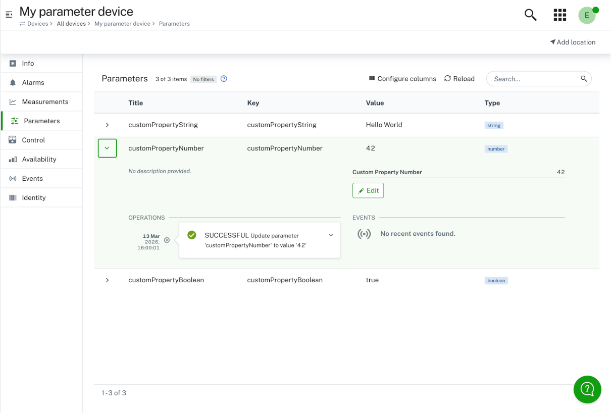 Parameter Tab - List of parameters
