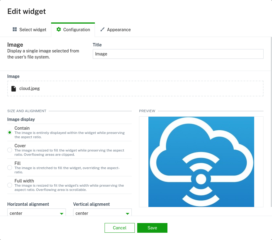 Image widget configuration