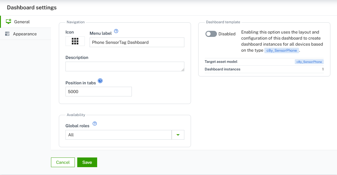 Dashboard editor